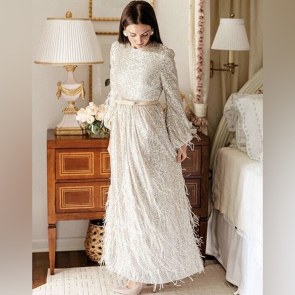 Antonio Melanie x Nicola Bathie Sequined Feather Trim Dress